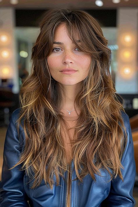 Must-Try Shag Haircuts and Hairstyles in 2024 Long Shag Haircut Balayage, Slight Shag Haircut, Wolf Cut With Balayage, Women Shaggy Haircut, Boho Shag Haircut Long Hair, Long Shag Round Face, Medium Long Shag Haircut, Long Shag Cut With Curtain Bangs, Shag Vs Wolf Cut