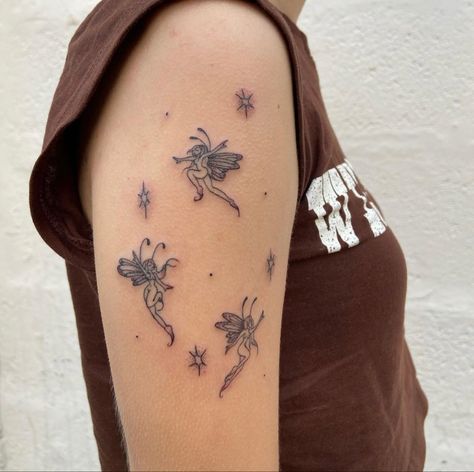 Three Fairy Tattoo, Three Fairies Tattoo, Fairy Core Tattoos, Matching Tattoos Trio, Matching Trio Tattoos, Fairycore Tattoo, Trio Matching Tattoos, Fairies Tattoo, Trio Tattoos