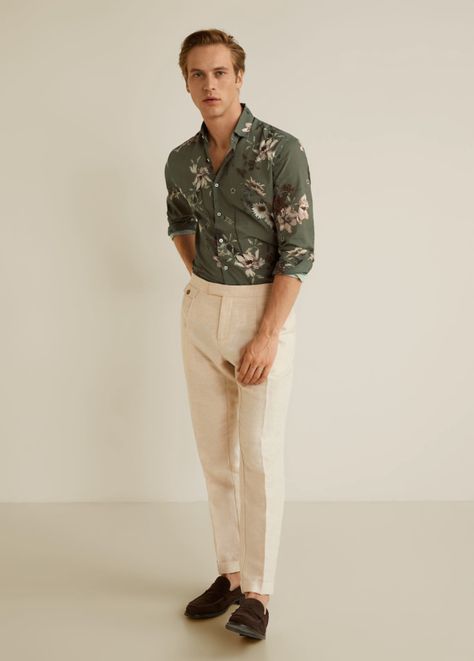 Floral Shirt Outfit, Floral Attire, Spring Wishlist, Garden Party Outfit, Party Outfit Men, Flower Print Shirt, Printed Shirts Men, Pants Outfit Men, Floral Trousers