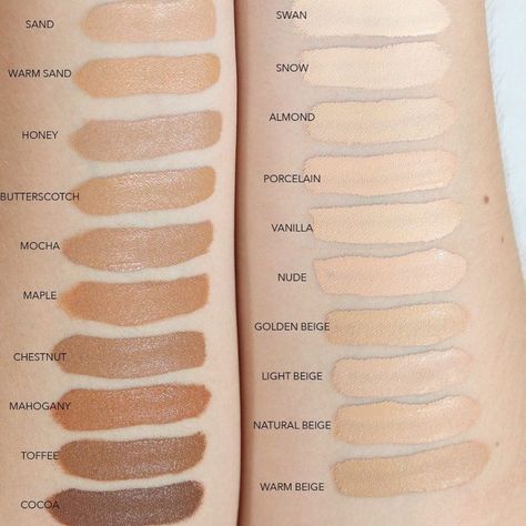 Too Faced Foundation Swatches, Two Faced Foundation, Too Faced Born This Way Foundation, Born This Way Foundation, Shades Of Foundation, Skin Tone Makeup, Foundation Swatches, Oval Makeup Brush, Pro Concealer