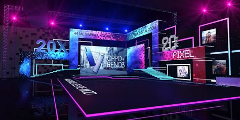 oppo on Behance Lighting Stage Design, Led Screen Stage Design, Event Stage Design Ideas, Futuristic Event, Stage Design Event, Gaming Event, Graphic Design Exhibition, Exxon Mobil, Event Concept