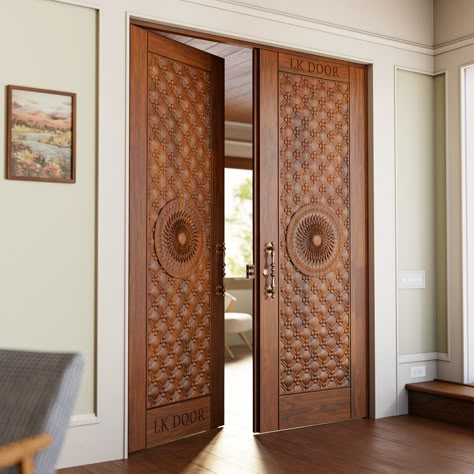 LK 202 Elevate your entrance with this solid wood double door, designed to impress with its robust craftsmanship and classic elegance. Perfect for making a grand statement, it adds both beauty and durability to your home. 🌟🏠✨  📞 (+91) 8447141141  #DoubleDoor #SolidWood #ClassicElegance #GrandEntrance #DurableCraftsmanship #HomeDecor #InteriorDesign #LKDoor #QualityMaterials Latest Bedroom Door Designs, Main Door Design Double Doors, Main Door Design Entrance Modern Double, Teak Double Door Design, Main Wooden Door Design Entrance, Double Door Main Door, Teak Main Door Design Entrance, Teak Wood Main Door Design Entrance Modern, Double Door Design Wood Modern