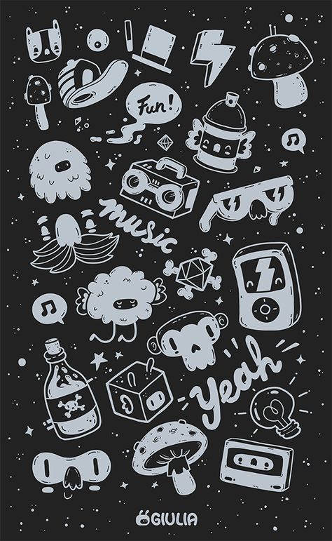 Fun! | Giulia Marchetti on Behance Black Doodle Wallpaper, Black Doodle Art, 90s Doodles, Doodle Art Wallpaper, Doodles Wallpaper, Doodle Wallpaper, Doodle Wall, Wal Art, Graffiti Wallpaper Iphone