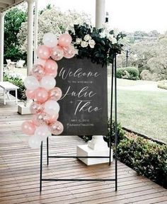 chalkboard wedding sign with pink balloons  chalkboard wedding sign with pink balloons Mini Balloon Garland, Balloon Board, Homemade Fashion, Art Balloon, Dresses Art, Wedding Welcome Board, Balloon Garland Diy, Wedding Chalkboard Signs, Wedding Balloon Decorations