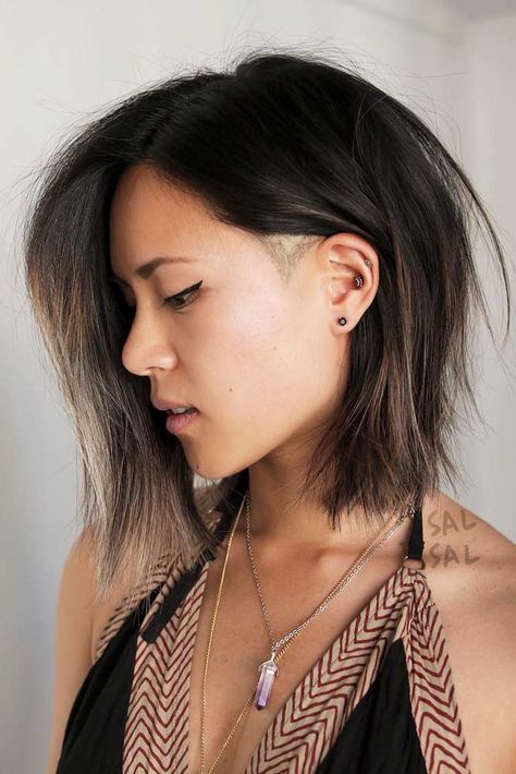 Straight Lob With Undercut #asianhairstyles #hairstyles #lobhairstyle #undercut Brunette Bob, Long Bob Haircuts, Lob Hairstyle, Lob Haircut, Ombré Hair, Punk Hair, Short Straight Hair, Bob Hair, Undercut Hairstyles