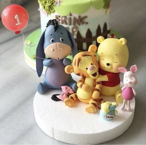 Winnie The Pooh Fondant Cake, Winnie The Pooh Fondant, Piglet Cake, Winnie Phoo, Pooh Cake, Boys 1st Birthday Cake, Winnie The Pooh Cake, Fondant Cake Designs, Flamingo Cake