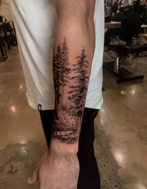 Scenery Tattoo, Arm Wrap Tattoo, Tree Tattoo Forearm, Simple Forearm Tattoos, Forest Tattoo, Around Arm Tattoo, Nature Tattoo Sleeve, Cute Couple Tattoos, Wrap Tattoo