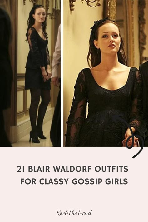 Elegant woman dressed in a black lace dress with a matching headband, exemplifying Blair Waldorf's fashion style for sophisticated looks. Best Gossip Girl Outfits, Blair Waldorf Best Outfits, Blair Outfits Gossip Girl, Blair Wolford Aesthetic, Blair Waldorf Outfits Aesthetic, Blair Waldorf Aesthetic Style, Blair Waldorf Halloween Costume, Blair Waldorf Thanksgiving, Blair Waldorf Iconic Outfits