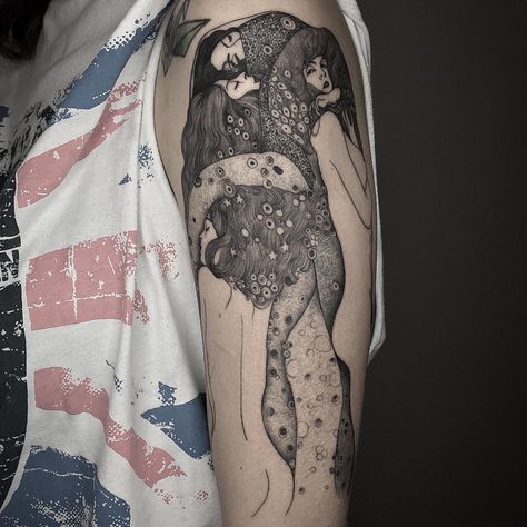 Doing Klimt’s work is always a challenge. Here’s my interpretation of Water Serpents II. #tttism #blackclawneedle Klimt Tattoo, Octopus Tattoo Sleeve, Vintage Tattoo Design, Serpent Tattoo, O Tattoo, South Korea Seoul, Octopus Tattoo, Korea Seoul, Diy Tattoo