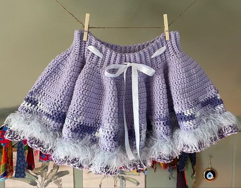 Crochet Cropped Vest Pattern, Crochet Maid Skirt, Crochet Flared Skirt, Purple Crochet Skirt, Crochet Mohair Skirt, Crochet Tiered Skirt, Crochet Overskirt, Crochet Flowy Skirt, Crochet Fairy Skirt