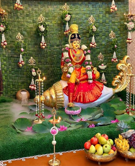 Satya Narayana Pooja Decoration, Satyanarayana Pooja Decoration Ideas, Pooja Decoration Ideas, Gauri Decoration, Pooja Decor, Home Flower Decor, Pooja Decoration, Janmashtami Decoration, Ganapati Decoration