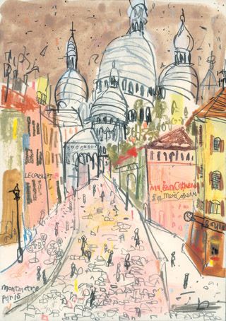 Europe Art Parisien, 심플한 그림, French Wall Art, Paris Painting, Montmartre Paris, City Painting, Art Carte, 11x14 Print, Paris Art