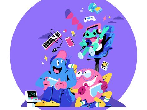 Go Discord illustration / Games by Arf! on Dribbble Discord Illustration, Gaming Illustration, Drawing Everyday, Flat Character, Web Ads, Flat Design Illustration, Video Game Character, Game Illustration, Visual Board