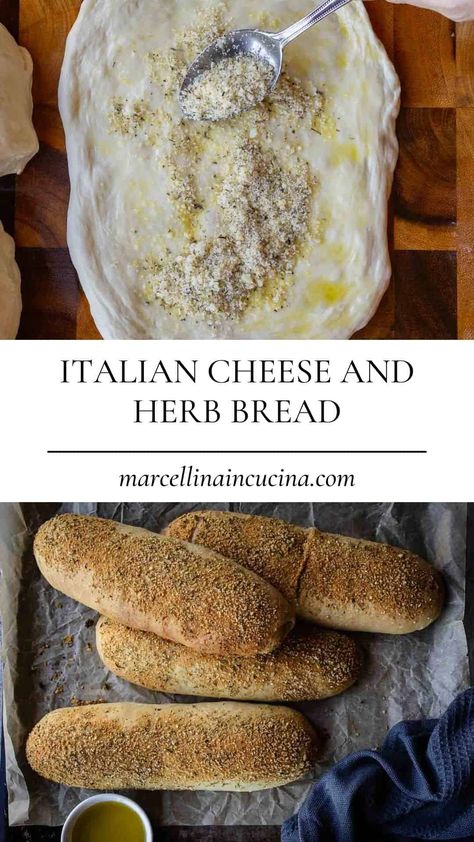 There’s nothing like freshly baked bread and my homemade Cheese and Herb Bread ticks all the boxes! This homemade treat is loaded with two varieties of Italian cheese, seasonings, and aromatic garlic. It’s ideal served alongside a hearty soup, a fresh salad, or simply enjoyed on its own! #ItalianCheeseAndHerbBreadRecipe #ItalianCheeseAndHerbBread Garlic Herb And Cheese Bread, Overnight Italian Bread, Italian Herb And Cheese Bread, Italian Herb Bread, Herb Bread Recipe, Italian Herb And Cheese Bread Recipe, Pesto Bread, Cheese Bread Recipe, Savory Cheese