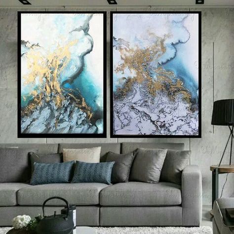 Gold art painting on canvas wall art pictures for living room wall decor modern abstract art acrylic blue Original quadro caudros decoracion Big Wall Art, Open Wall, Marble Print, Canvas Wall Art Set, Wall Art Pictures, Kitchen Wall Art, Wrapped Canvas Art, Art Sur Toile, Wall Art Sets