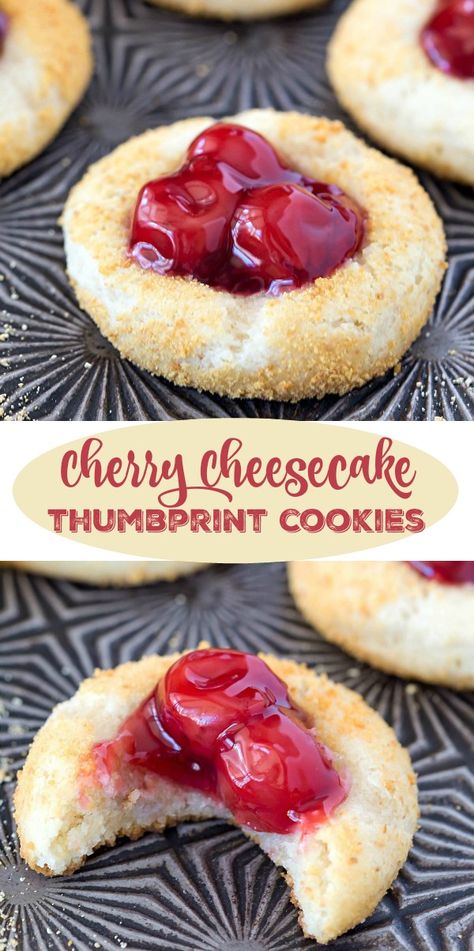 Christmas Easy Recipes, Cheesecake Thumbprint Cookies, Cookies Thumbprint, Holiday Party Desserts, Thumbprint Cookies Recipe, Desserts Christmas, Christmas Easy, Dessert Cookbooks, Cherry Cheesecake