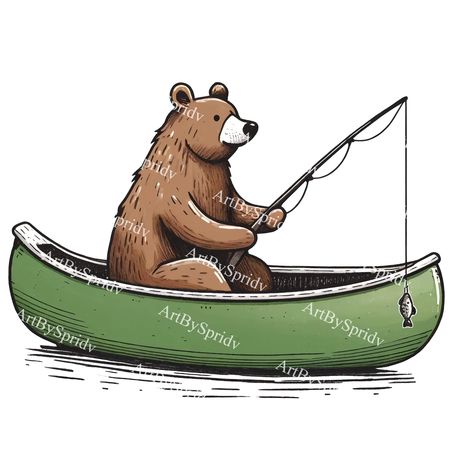 Bear Fishing Drawing, Fishing Illustration, Diy Crafts Decor, Bear Fishing, Wildlife Illustration, Illustration Nature, Vibrant Style, Crafts Decor, Diy Decor Crafts