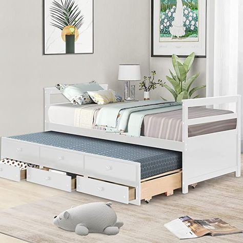 Single Bed Design, Captain Bed, Twin Storage Bed, Trundle Bed With Storage, Trundle Bed Frame, Bed Design Ideas, Small Bedroom Storage, Twin Trundle Bed, Twin Trundle