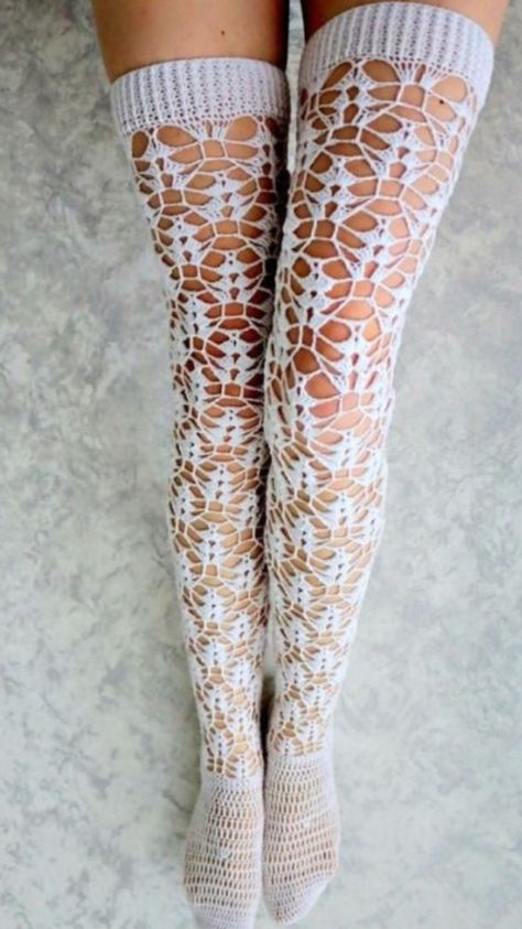 Knit tights Thigh High Crochet Socks, Socks Crochet, Crochet Socks Pattern, Unique Womens Fashion, Socks Design, Knit Tights, Crochet Patterns Ideas, Crochet Socks, Lace Socks