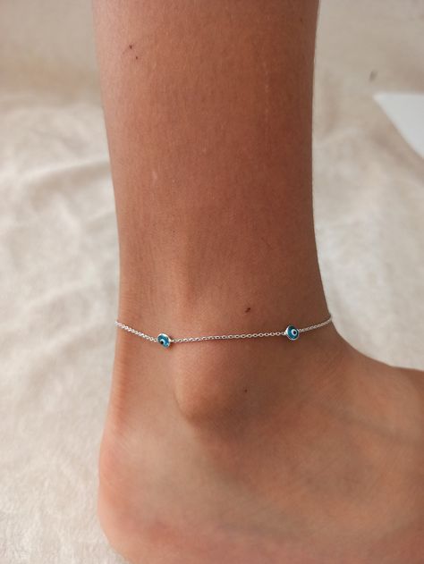 Latest Silver Anklet Designs Stylish, Latest Silver Anklet Designs, Evil Eye Anklet, Silver Chain Anklet, Silver Anklets Designs, Blue Anklet, Mums Wedding, Anklets Indian, Hand Jewelry Rings