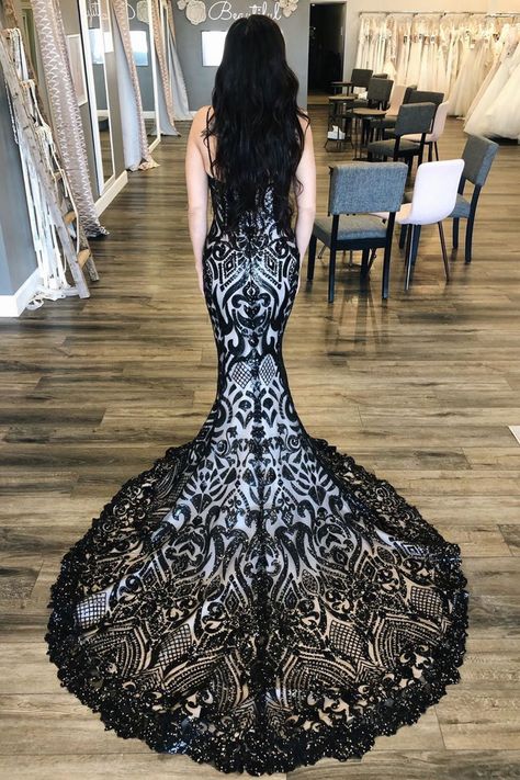 Black Wedding Dress by Casablanca Bridal | How can we say no to #Style2396 Keaton?! 😍 #CasablancaBridal | Store: @amandasbridal White Wedding Dress With Green Lace, Plus Size Black Wedding Dress, Reverse Wedding, White And Black Wedding Dress, Black Mermaid Wedding Dress, Atlantis Wedding, Married Ideas, Witchy Dresses, Witchy Wedding