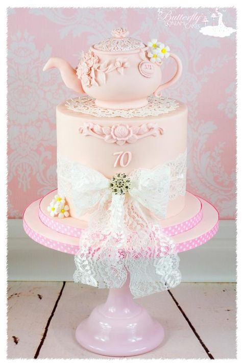 Yea Party Cake Ideas, Yea Party Cake, Tea Party Birthday Cake Vintage, Tea For 2 Birthday Cake, Tea For Three Birthday Cake, Tea Lover Cake Design, Cake With Teapot On Top, Gum Paste Flowers Tutorials, Second Birthday Cakes