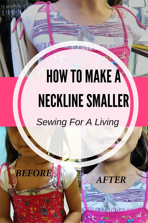 Do you want to learn how to make a neckline smaller? In this article, I share several ways to reduce, change the shape, or enlarge a neckline opening. Sewing Necklines Ideas, How To Make A Neckline Smaller, T Shirt Neckline Alteration, How To Make A Shirt Smaller, Altering Clothes Smaller, How To Adjust A Low Neckline, How To Fix Stretched Out Neckline, Knit Neckline Finishes, Finishing Necklines How To Sew