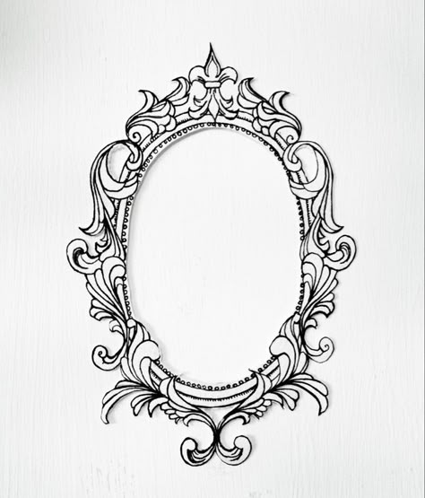 Frame Drawings Design, Frame Border Tattoo, Ornamental Frame Drawing, Antique Frame Tattoo Design, Gilded Frame Tattoo, Flower Frame Tattoo Design, Cameo Frame Tattoo, Tattoo Borders Frames, Picture Frame Tattoo Design