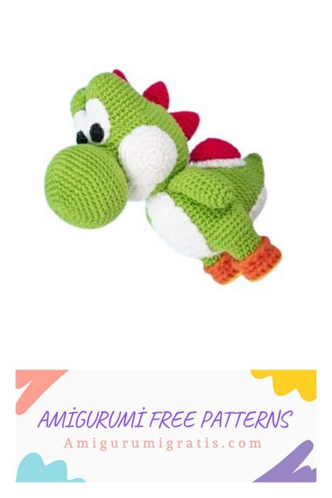 Yoshi Crochet Pattern Free Amigurumi, Yoshi Amigurumi, Mario Crochet, Amigurumi Dinosaur, Amigurumi Dragon, Crochet Dinosaur Patterns, Disney Crochet Patterns, Crochet Disney, Crocheting Ideas