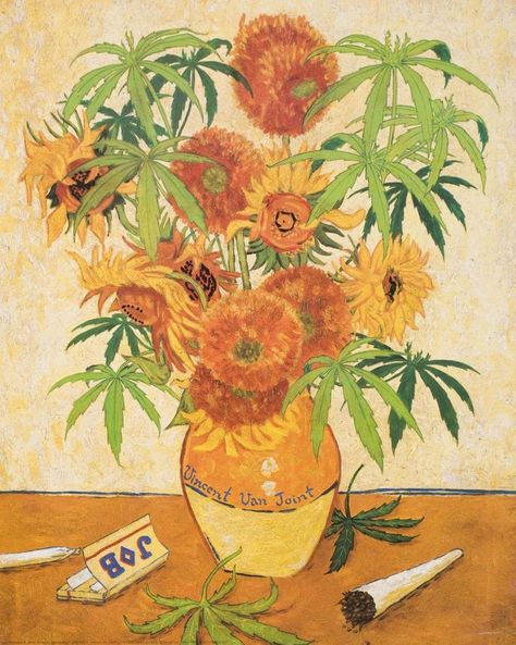 Warren Madill’s take on one of Vincent Van Gogh’s most famous paintings, Sunflowers (1889). Stitch Paintings, Hippie Posters, Art Hippie, Girls Wall Art, Funny Posters, Arte Inspo, Art Collage Wall, Hippie Art, Vincent Van