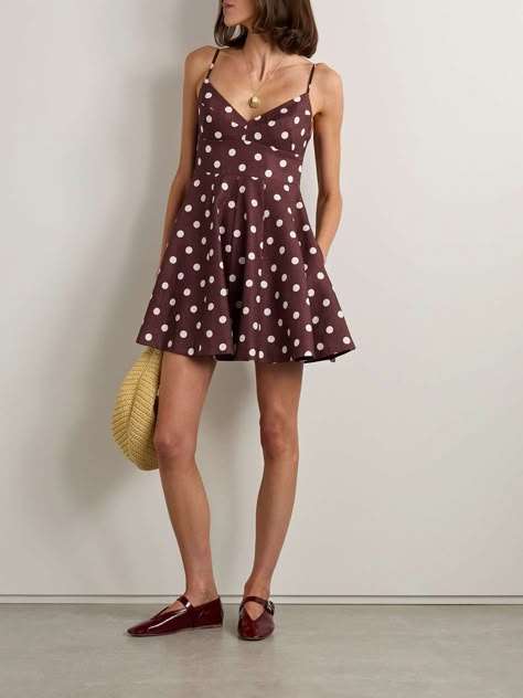 ZIMMERMANN Acacia polka-dot linen mini dress | NET-A-PORTER Princess Olympia, Princess Olympia Of Greece, Brown Polka Dot Dress, All Shades Of Brown, Winter Work Wear, Linen Mini Dress, Paris Texas, Mini Robes, Shades Of Brown