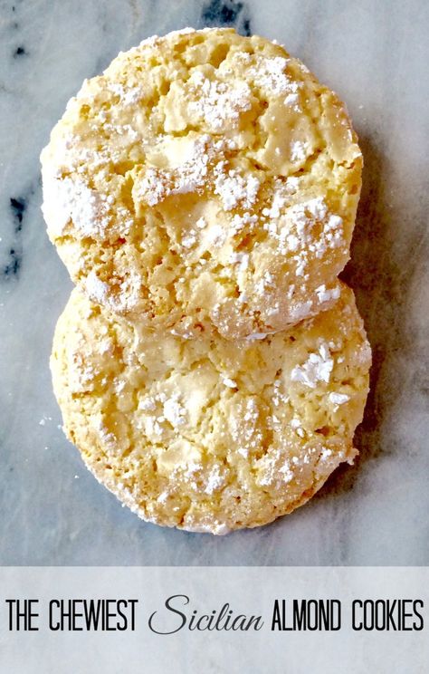 Chewy Sicilian Almond Cookies Passover Almond Cookies, Chewy Almond Cookies, Almond Cookie Recipe, Almond Paste Cookies, Almond Paste Recipes, Glutenfri Baking, Italian Sweets, Italian Almond Cookies, Sicilian Style