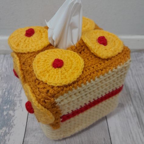 Crochet Cake Tissue Box Cover, Pineapple Cake Design, Cake Tissue Box Cover, Crochet Cake, Crochet Pineapple, Pineapple Crochet, Pineapple Cake, Tissue Box Cover, Tissue Box Covers