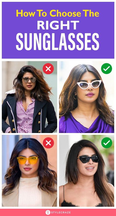 How To Choose The Right Sunglasses For Your Face Shape: When you pick a pair ofsunglasses, it’s necessary to match the shape of the sunglasses with what’s suitable for your face so that you can accentuate your look positively. A wrong pair of sunglasses can make you look funny and you definitely don’t want that kind of embarrassment, do you? #Tips #Tricks How To Choose Sunglasses, Hairstyles For Thinning Hair, Sunglasses For Your Face Shape, Round Face Sunglasses, Circle Face, Types Of Sunglasses, Best Sunglasses, Knot Braid, Pin Curls