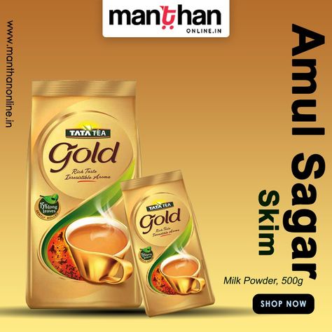 Tata Tea Gold, 500g: Manthan online: Grocery & Gourmet Foods #gold #tea #tata #team #teamo #teamfollowback #golden #followbackteam #goldenoftheday #goldsmith Tata Tea, Gold Milk, Gold Tea, Gold Poster, Gourmet Foods, Powdered Milk, Chip Bag, Gourmet Recipes, Pantry