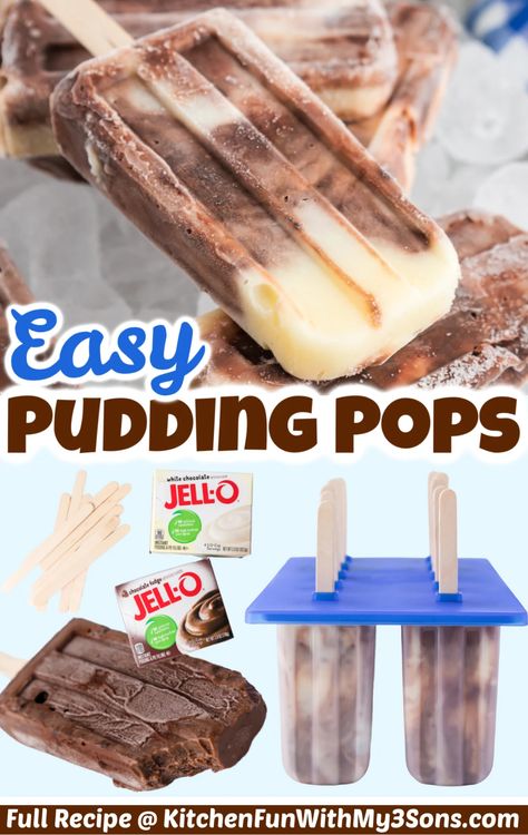 Frozen Pudding Pops, Freeze Pop Recipes, Jello Pudding Pops, Popcicles Recipes, Summer Popsicle Recipes, Pudding Popsicles, Homemade Fruit Popsicles, Pudding Mousse, Frozen Pudding