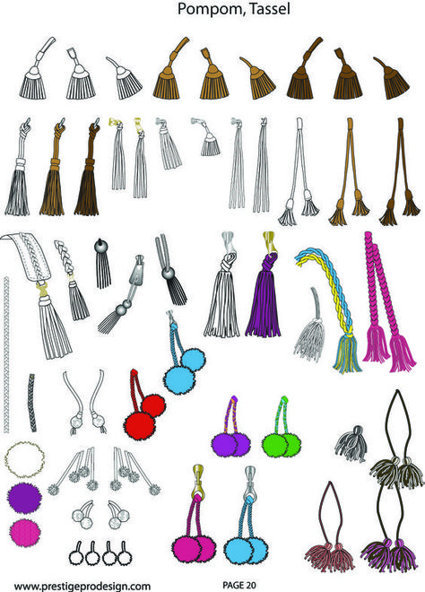 page 20 Pompom, tassel | FASHION COMPANY PINS | Pinterest ... Tassel Drawing, Clothes Layout, Make Tassels, Adobe Tutorials, How To Make Tassels, Dress Illustration, Monster Illustration, Jewelry Design Drawing, Flat Sketches