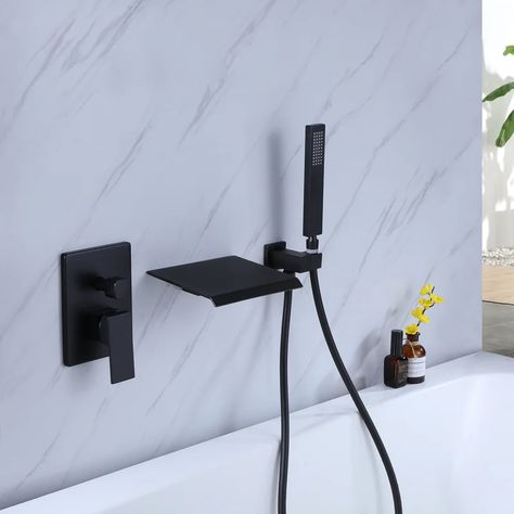 momei Single Handle Wall Mounted Tub Spout with Handshower | Wayfair Waterfall Tub Faucet, Wall Mount Tub Faucet, Clawfoot Tub Faucet, Decorative Styles, Waterfall Design, Tub Spout, Tub Shower, Black Shower, Handheld Shower Head