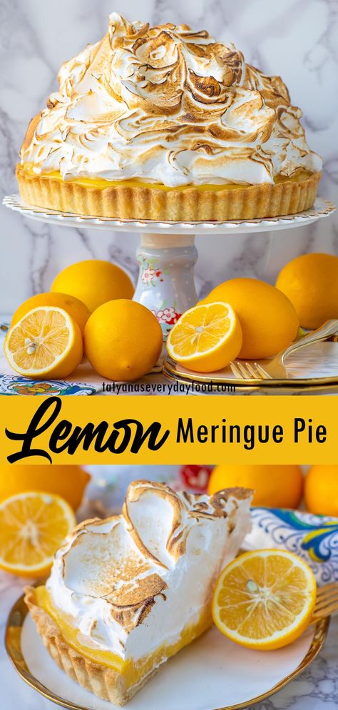 Lemon Meringue Pie Recipe (video) - Tatyanas Everyday Food Homemade Lemon Meringue Pie, Lemon Curd Pie, Lemon Mousse Cake, Lemon Meringue Pie Easy, Lemon Meringue Pie Recipe, Meringue Topping, Lemon Meringue Cheesecake, Lemon Meringue Tart, Curd Filling