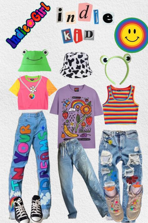 Neon Kidcore Outfit, 90s Kidcore Outfit, Kidcore Indie Outfits, Kid Core Room Ideas, Preppy Colorful Outfits, Weird Core Outfit Ideas, Weird Core Aesthetic Outfits, Kidcore Style Outfits, Art Kid Aesthetic Outfit