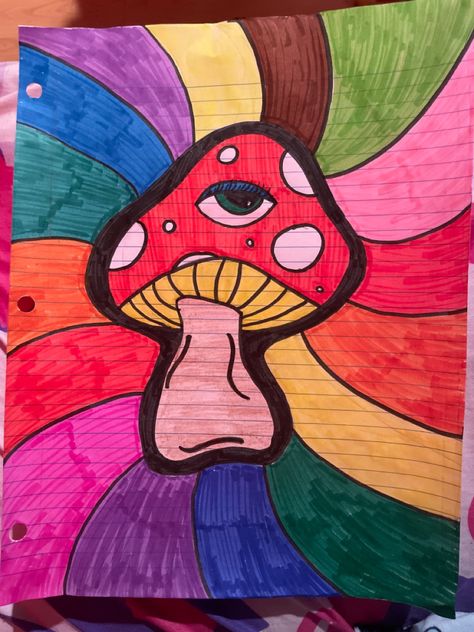 colorful Shroom Painting Trippy, High Drawings Trippy, Trippy Drawing Ideas Easy Step By Step, Shrooms Aesthetic, Trippy Mushroom Painting, Trippy Draws, Motherhood Tattoos, Drawing Hacks, Vinyl Art Paint