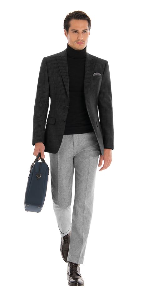 Charcoal Check Blazer, Black Shirt and Light Gray Pant Gray Blazer Outfit Men, Dark Grey Blazer Outfit Men, Blazer Outfits Men Classy, Grey Blazer Outfit Men, Grey Blazer Outfit, Grey Pants Outfit, Grey Pants Men, Black Blazer Men, Charcoal Blazer