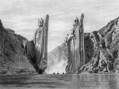 Argonath Tattoo, Lord Of The Rings Tattoo, Michael Thompson, Amazing Landscapes, Lotr Art, Drinking Buddies, Fellowship Of The Ring, Drawing Paper, The Lord Of The Rings