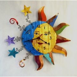 want Moon Clock, Handmade Wall Clocks, Cool Clocks, Moon Wall Art, Metal Clock, Celestial Art, Sun Moon Stars, Sun Art, Diy Clock