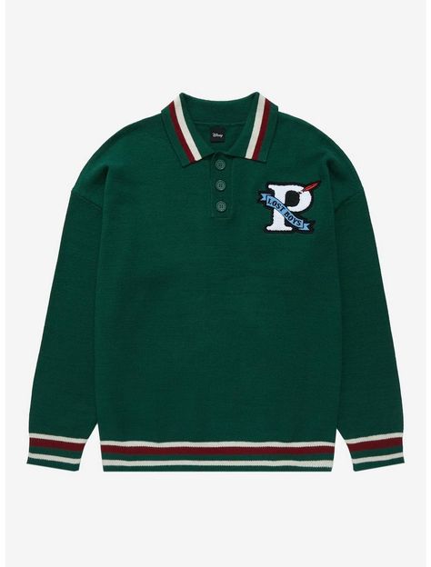 Disney Peter Pan Letterman Collared Sweater - BoxLunch Exclusive Hot Topic Sweaters, Letterman Sweaters, Ripped Sweater, Kawaii Sweater, Peter Pan Disney, Slayer Shirt, Disney Sweater, Collared Sweater, Rainbow Sweater