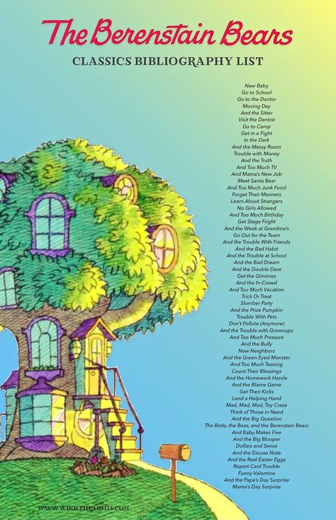 The Berenstain Bears Classics Bibliography List. First Time Readers List. Bearstein Bears, Berenstain Bears Party, Bernstein Bears, Bernstein Bear, Cartoon Houses, The Berenstain Bears, So Relatable, Bear Quote, Book Theme