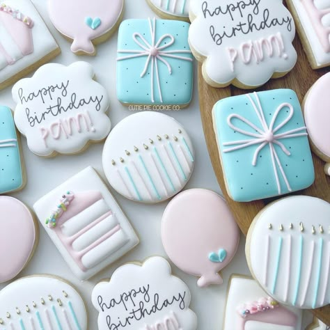 Four Cookies Decorated, Easy Birthday Royal Icing Cookies, Circle Birthday Cookies, Mini Birthday Cookies Decorated, Pastel Birthday Cookies Decorated, Simple Birthday Decorated Cookies, Iced Birthday Cookies, 23 Birthday Cookies, Birthday Cutout Cookies