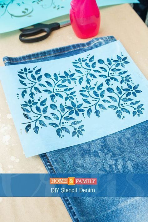 DIY Stencil Denim - Update an old pair of jeans by using bleach to stencil the denim. DIY by @orlyshani on Home and Family! Återvinna Jeans, Detail Couture, Hantverk Diy, Bleach Pen, Diy Stencil, Blue Jeans Crafts, Family Diy, Jean Crafts, Denim Ideas