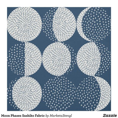 Moon Phases Sashiko Fabric Sashiko Fabric, Sashiko Tutorial, Embroidery Sashiko, Boro Stitching, Sashiko Pattern, Motifs Perler, Sashiko Embroidery, Fabric Kit, Hardanger Embroidery