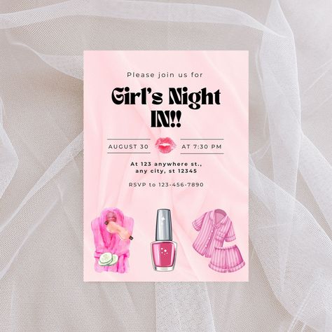 Girls Night Invitations, Team Bride Logo, Pajama Party Invitations, Powerpoint Party, Adult Slumber Party, School Powerpoint, 2000s Theme, Slumber Party Invitations, Sleepover Invitations